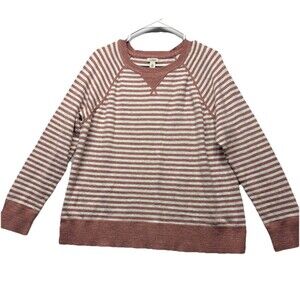 L.L.Bean Organic Cotton Slub Knit Stripe Print Crew Neck Long Sleeve Sweater XL